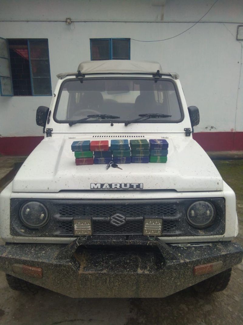The seized drugs and the vehicle found at Khuzama Inter-State Police check gate on May 21.